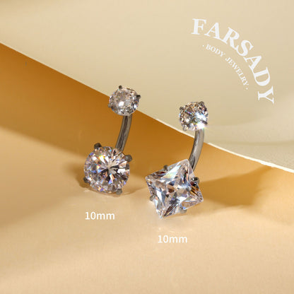 Square & Round Twin - F136 Titanium Internally Threaded Belly Button Ring / Fits 14G Navel Piercing