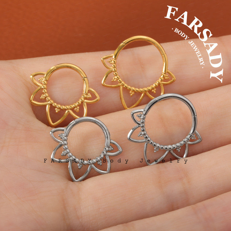 16G Stainless Steel Five-petaled Septum Ring, Hinged Nose Piercing Hoop, Daith Helix Earring Body Jewelry,  Gift for Her