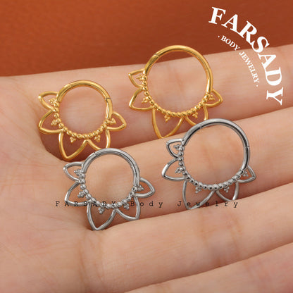 16G Stainless Steel Five-petaled Septum Ring, Hinged Nose Piercing Hoop, Daith Helix Earring Body Jewelry,  Gift for Her