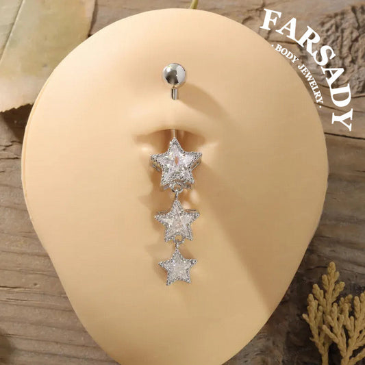 Star Spark - CZ Dangle Belly Button Ring / Fits 14G Navel Piercing / Waterproof & Hypoallergenic for Sensitive Skin, Daily Wear Elegant Jewelry, Perfect Gift