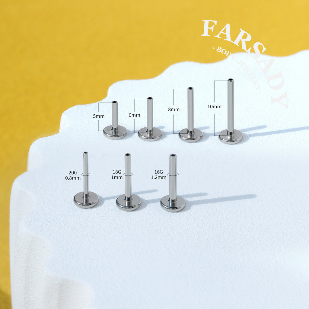 THREADLESS Post Replacement Silver 20G 18G 16G 5/6/8/10mm, Push-In Flat Back/helix/conch/tragus/nose stud, Piercing Jewelry Components