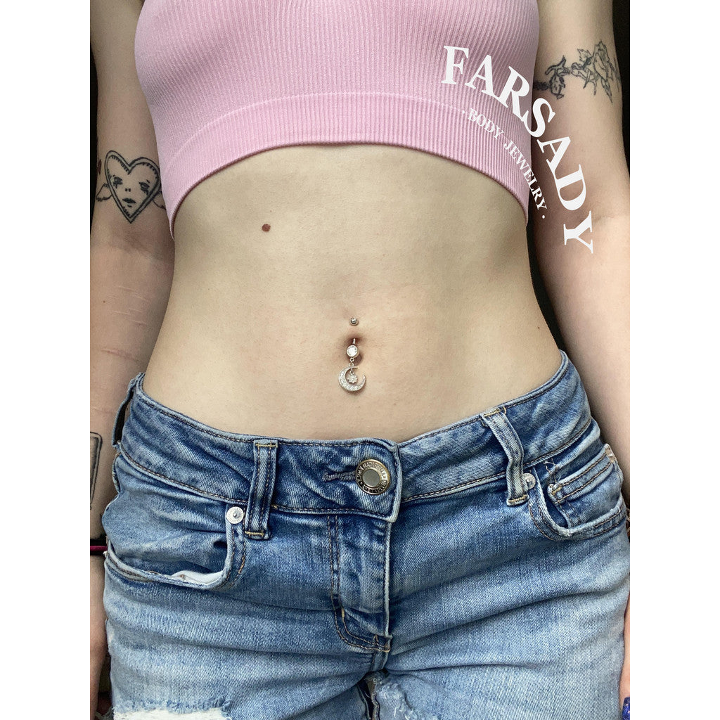 Midnight Orbit - 925 Silver Clear CZ Belly Button Ring / Fits 14G Navel Piercing