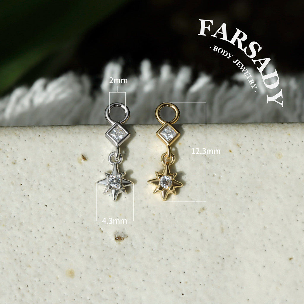 Starlink Pendant - 925 Silver Star CZ Dangle Charm / Interchangeable Hoop Earring Pendant for Helix Daith Cartilage Piercing