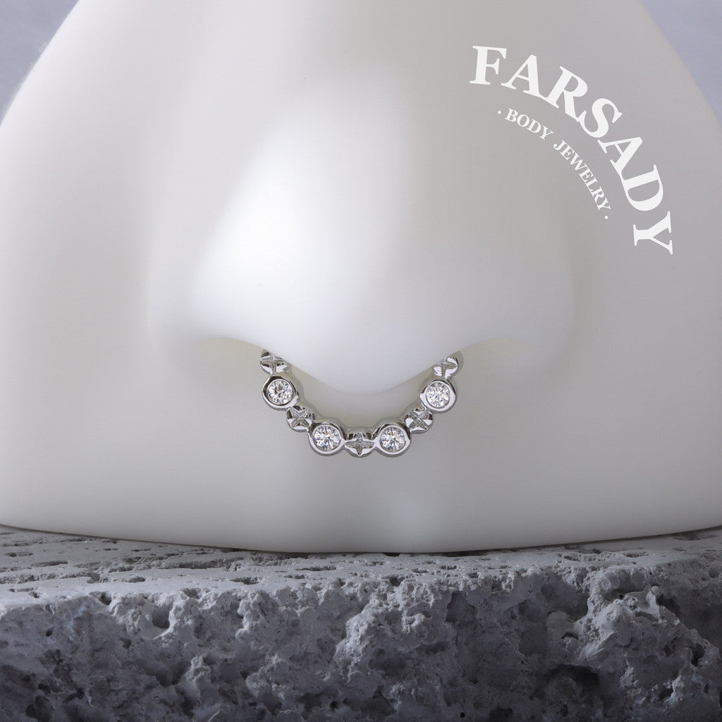 Starlet Crescent Halo - 316L Fake Nose Ring C-Hoop Piercing / Fit Non-Pierced Septum Ring