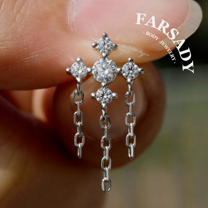 Cross Drift - 925 Silver Threadless Stud / Fits Cartilage Helix Tragus Lobe Earring
