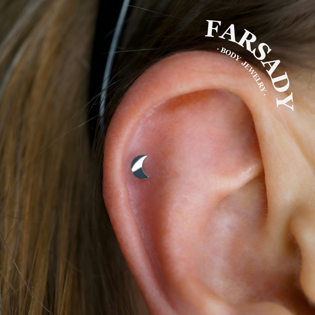 Crescent Hush - F136 Titanium Internally Threaded Stud / Fits Cartilage Helix Tragus Lobe Nostril Piercing