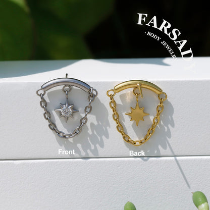 Arc Frame North Star - F136 Titanium Threadless Stud / Fits Helix Tragus Lobe Earring