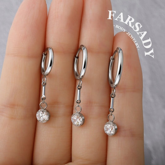 Lunar Pendulum - F136 Titanium CZ Hinged Clicker Hoop / Fits 18G Helix Conch Cartilage Earring