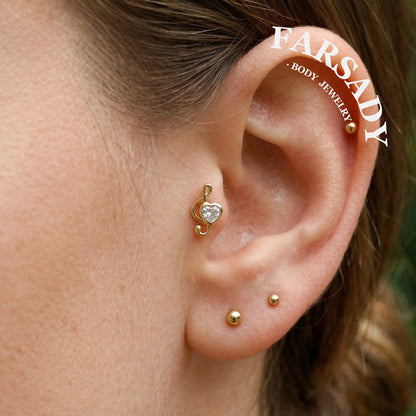 Melody Heart - 925 Silver Threadless Stud / Fits Cartilage Helix Tragus Lobe Nostril Piercing