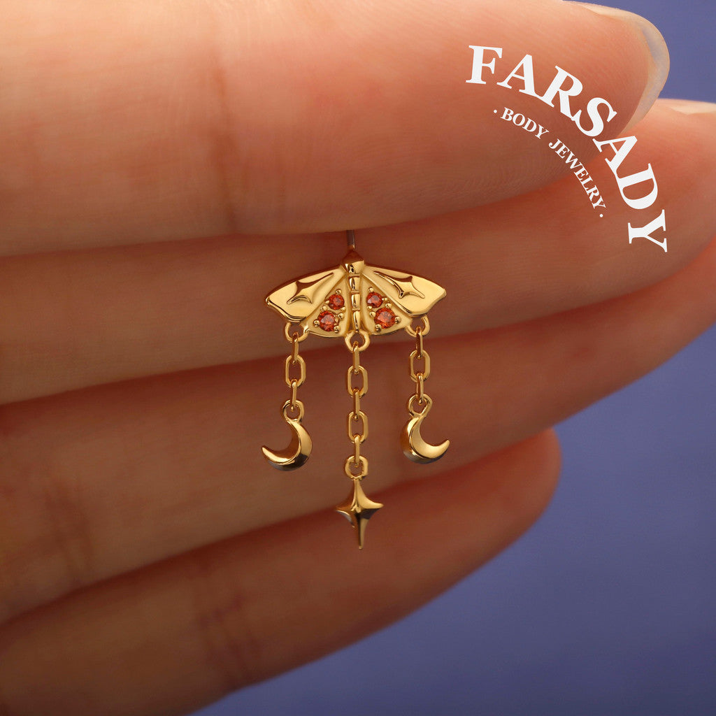 Crimson Moth - 925 Silver Threadless Stud / Fits Vertical Helix Hidden Rook Earring