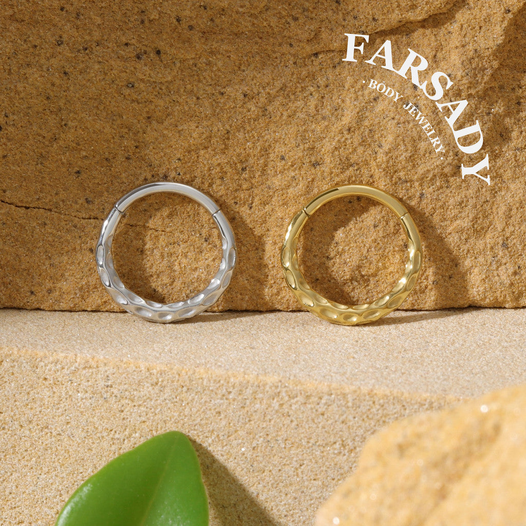 Hammered Tide - 316L Hinged Clicker Hoop / Fits 16G Septum Ring Helix Conch Cartilage Earring