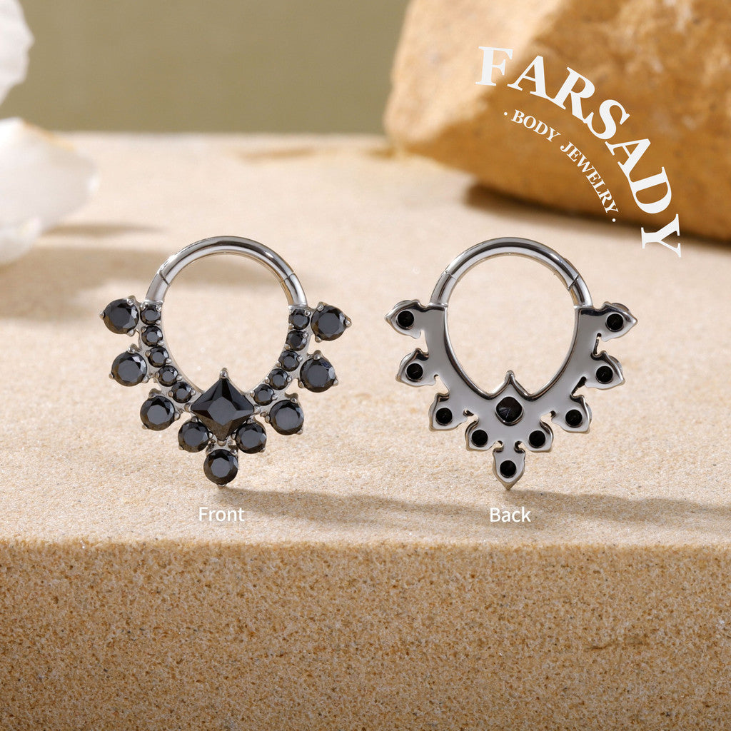 Obsidian Veil - F136 Titanium Hinged Clicker Hoop / Fits 16G Septum Ring Helix Conch Cartilage Earring
