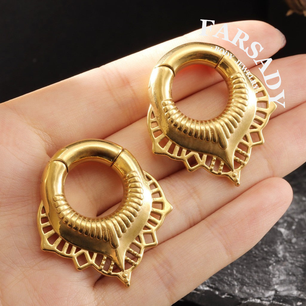Lotus Filigree - 316L Magnetic Hinged Ear Weights / Fits 3G 2G Stretched Ear Lobes Tunnels Plugs