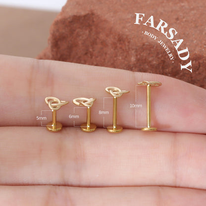 Trinity Knot - Solid 14K Gold Threadless Stud / Fits Cartilage Helix Tragus Lobe Nostril Piercing