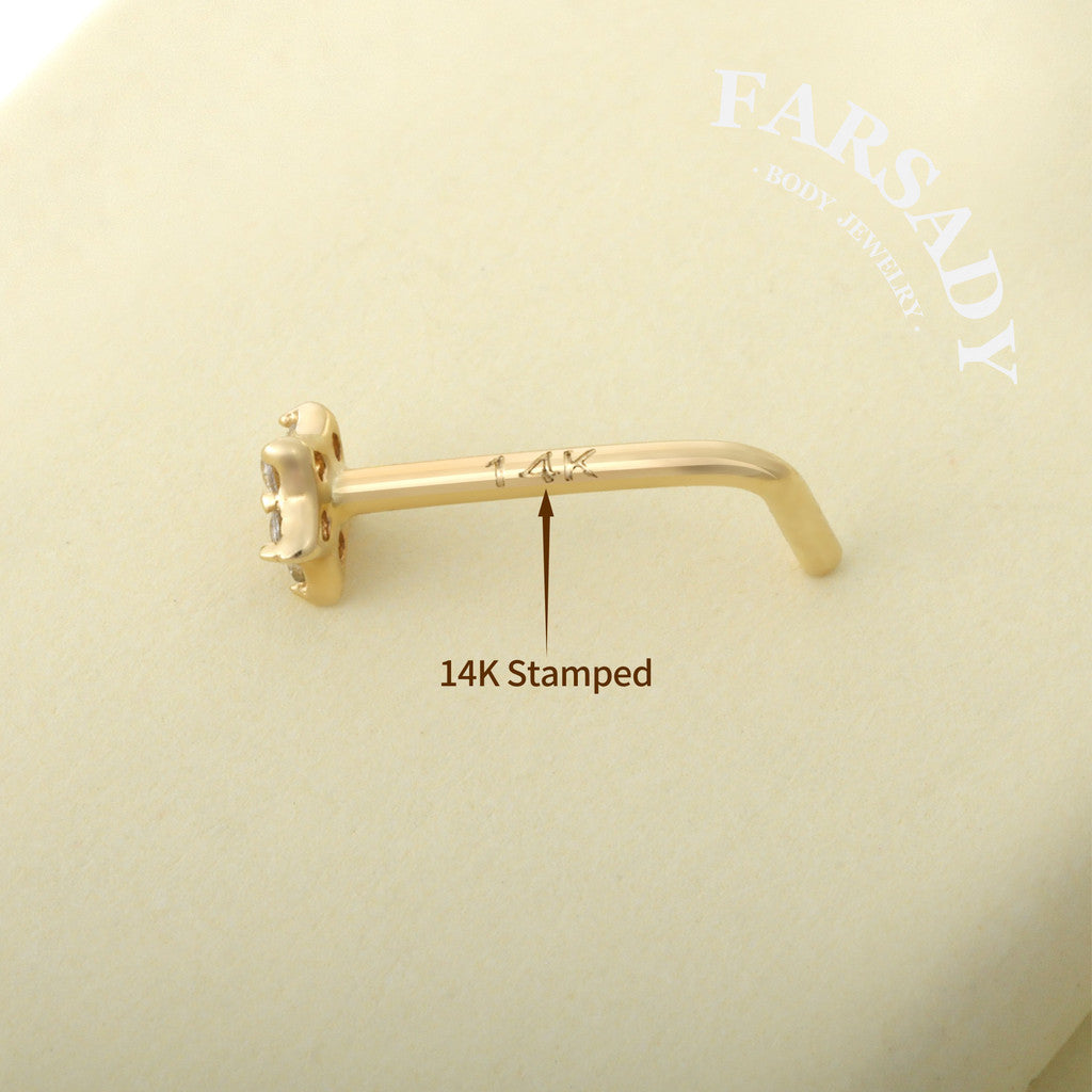 Minimal Star - Solid 14K Gold L-Shape Stud / Fit 20G Nostril Piercing