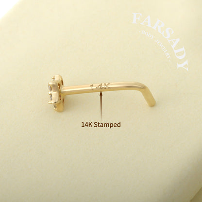 Minimal Star - Solid 14K Gold L-Shape Stud / Fit 20G Nostril Piercing