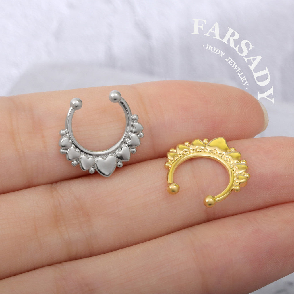 Love Garland - 316L Fake Nose Ring C-Hoop Piercing / Fit Non-Pierced Septum Ring