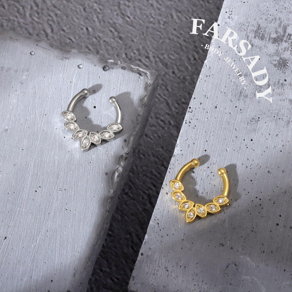 Curved Petal Radiance - 316L Fake Nose Ring C-Hoop Piercing / Fit Non-Pierced Septum Ring