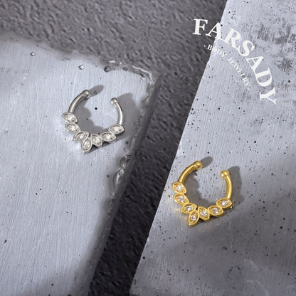 Curved Petal Radiance - 316L Fake Nose Ring C-Hoop Piercing / Fit Non-Pierced Septum Ring