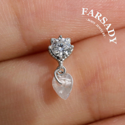 Mini Cat Dangle Helix Flat Back Stud: Tragus Conch Lobe Threadless Push In Cartilage Earring, Sterling Silver Plated 18k Gold, Nickle-Free