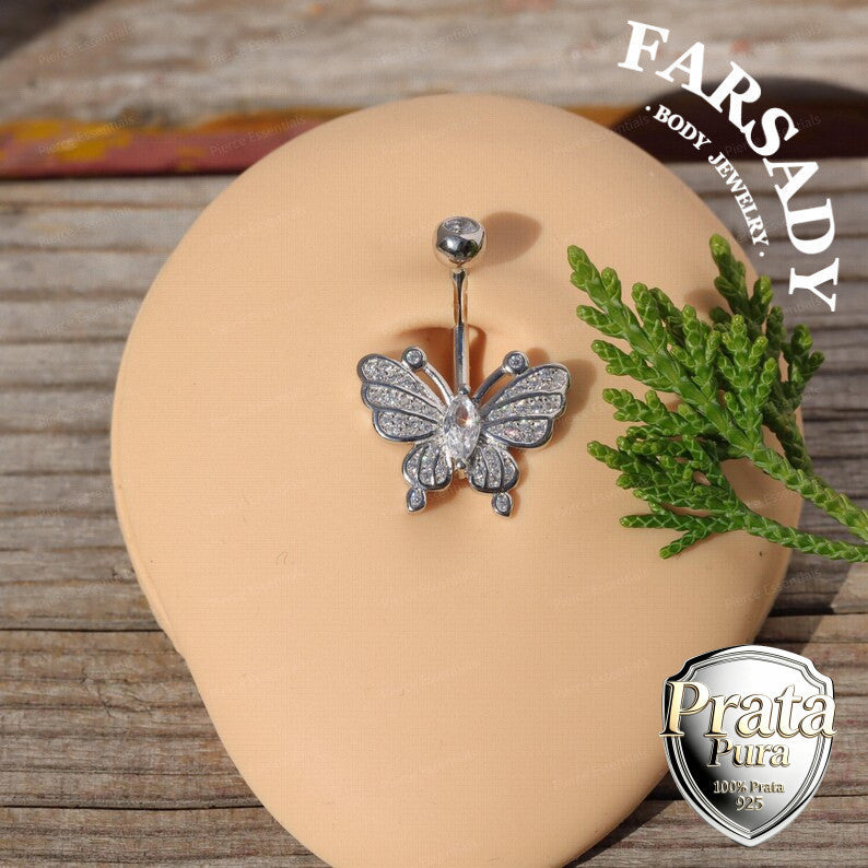 14G S925 Sterling Silver Butterfly Belly Button Ring 6mm-12mm Navel Body Piercing Jewelry Easy Insert Non Healed Piercing Friendly Daily Wear Gift Jewelry for Women