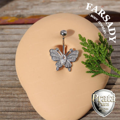 14G S925 Sterling Silver Butterfly Belly Button Ring 6mm-12mm Navel Body Piercing Jewelry Easy Insert Non Healed Piercing Friendly Daily Wear Gift Jewelry for Women