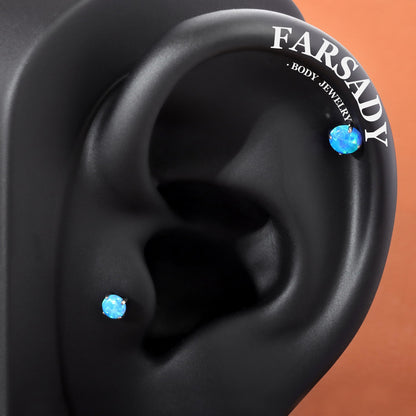 16G/18G/20G Titanium Threadless Blue Opal Stud Earring, Helix Earring Conch Stud Tragus Piercing Jewelry, 5mm/6mm/8mm/10mm Push-in Flat Back
