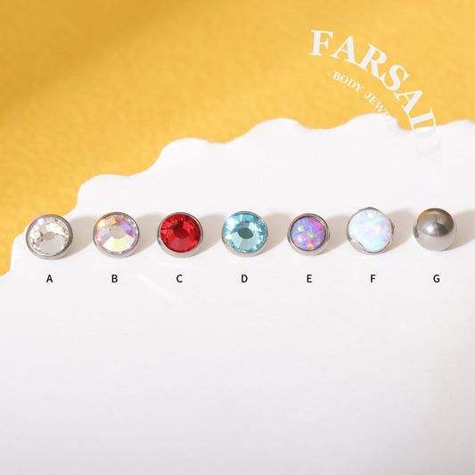 Opal Chroma - F136 Titanium Colorful CZ Replacement Tops / Fits 14G Internal Thread Belly Button Ring