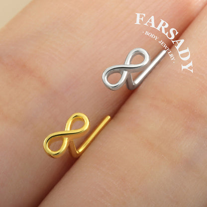 Gilded Infinity Knot - 925 Silver L-Shape Stud / Fit 20G Nose Ring