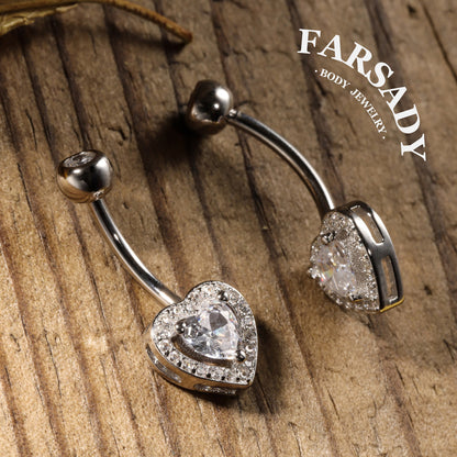 Embrace Heart - 925 Silver Clear CZ Belly Button Ring / Fits 14G Navel Piercing