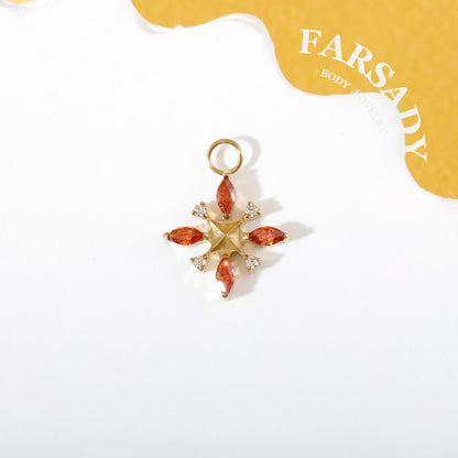 Amber Compass Star - F136 Titanium Red CZ Dangle Charm / Interchangeable Hoop Earring Pendant for Helix Daith Cartilage Piercing