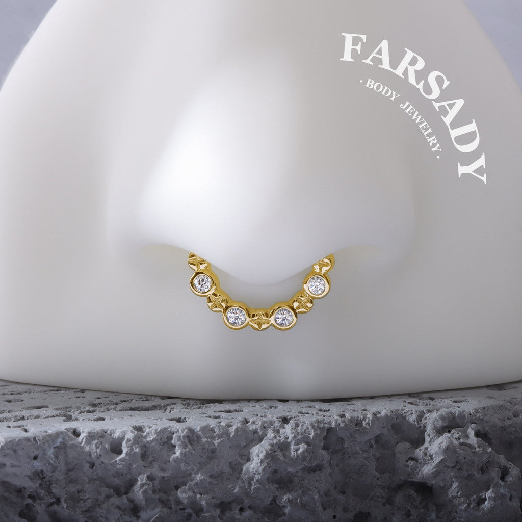 Starlet Crescent Halo - 316L Fake Nose Ring C-Hoop Piercing / Fit Non-Pierced Septum Ring