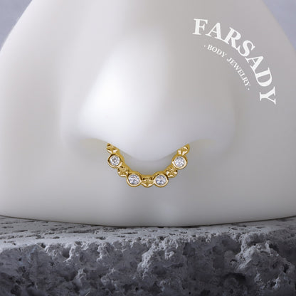 Starlet Crescent Halo - 316L Fake Nose Ring C-Hoop Piercing / Fit Non-Pierced Septum Ring