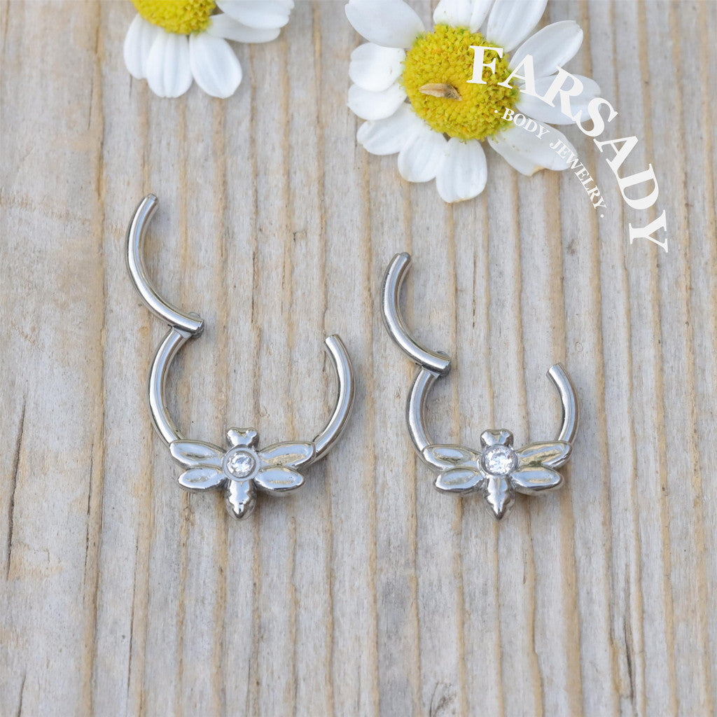 Dew Dragonfly - ASTM F136 Titanium Hinged Clicker Hoop / Fits 16G Septum Ring Helix Conch Cartilage Earring