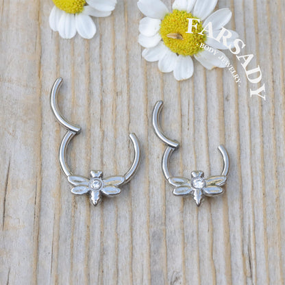Dew Dragonfly - ASTM F136 Titanium Hinged Clicker Hoop / Fits 16G Septum Ring Helix Conch Cartilage Earring