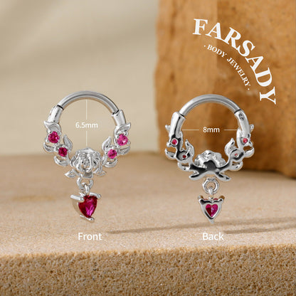 Rose Vow - 316L Hinged Clicker Hoop / Fits 16G Septum Ring Helix Conch Cartilage Earring