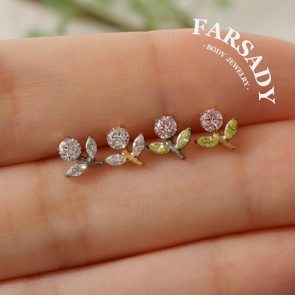 Blossom Sprig - F136 Titanium Internally Threaded Stud / Fits Cartilage Helix Tragus Lobe Nostril Piercing