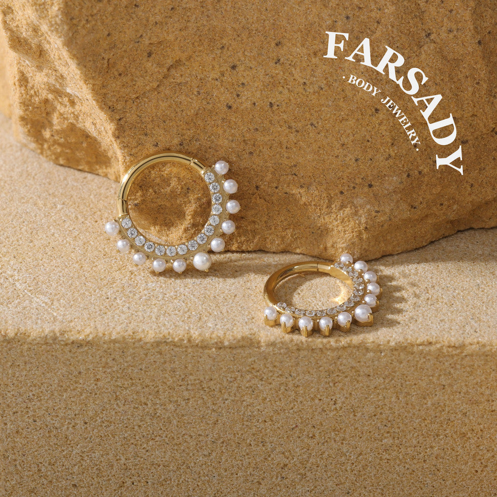 Pearl Fringe - F136 Titanium Hinged Clicker Hoop / Fits 16G Septum Ring Helix Conch Cartilage Earring