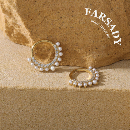 Pearl Fringe - F136 Titanium Hinged Clicker Hoop / Fits 16G Septum Ring Helix Conch Cartilage Earring
