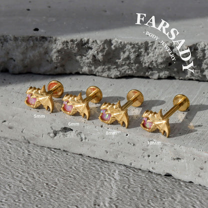 Rose Orb Dragon - F136 Titanium Internally Threaded Stud / Fits Cartilage Helix Tragus Lobe Nostril Piercing