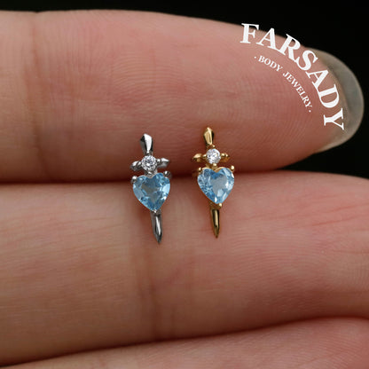 Blue Edge - 925 Silver Threadless Stud / Fits Cartilage Helix Tragus Lobe Earring