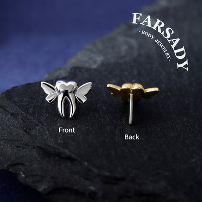 Tooth Wing - 925 Silver Threadless Stud / Fits Cartilage Helix Tragus Lobe Earring