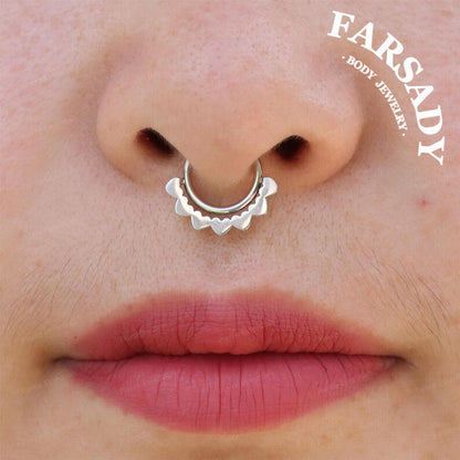 FARSADY Body Jewelry 16G Stainless Steel Love Heart Septum Ring, 8mm 10mm Silver CZ Helix Hoop Earring, Gold Conch Ring Clicker, Hinged Earrings Piercing Jewelry