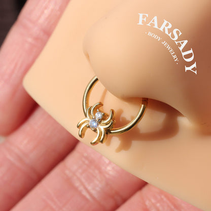 16G Spider Septum Ring Earring Hinged Clicker Inlaid 5A Cubic Zirconia Multi Position Piercing Jewelry Helix Conch Daith Rook Tragus Sparkling Daily Wear With Gift Box