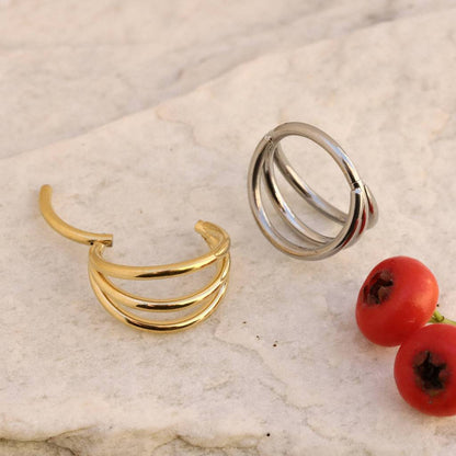 Triple Loop - ASTM F136 Titanium Hinged Clicker Hoop / Fits 16G Septum Ring Helix Conch Cartilage Earring / Waterproof Segment Piercing, Hypoallergenic Jewelry for Sensitive Skin