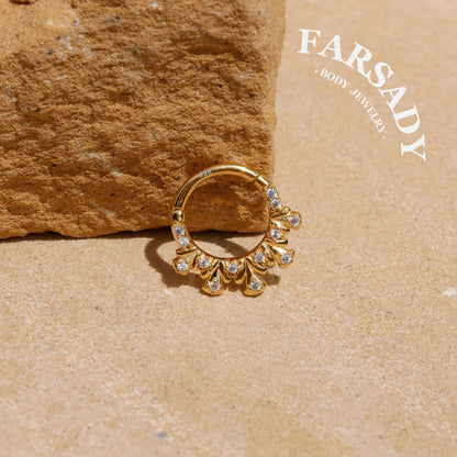 Peacock Tail Daith Hoop Earring: Sterling Silver Plated 18k solid gold, Hinged Septum Hoop Piercing Jewelry, Helix Tragus Cartilage Hoop