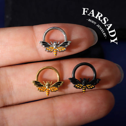 16G Death Moth Daith Earring| 316L Steel Septum Ring| Gold Septum Clicker| Helix Piercing Jewelry| Gothic Tragus Hoop | Skull Moth Halloween