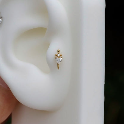 Valor Heart - Sterling Silver Push In Stud / Fits Cartilage Helix Tragus Lobe Earring  Nose Stud / Threadless Flat Back Piercing, Daily Wear Elegant Jewelry, Perfect for Gift