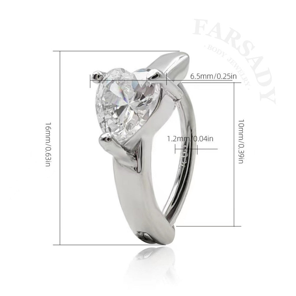 14G S925 Sterling Silver Heart Belly Button Clicker 10mm Hinged Navel Belly Hoop Clip Ring Waterproof Curved Bar Body Piercing Daily Wear Gift for Her