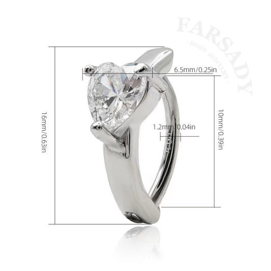 14G S925 Sterling Silver Heart Belly Button Clicker 10mm Hinged Navel Belly Hoop Clip Ring Waterproof Curved Bar Body Piercing Daily Wear Gift for Her